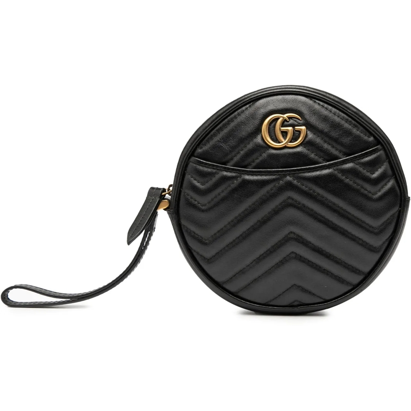 Gucci Clutch GG Marmont Matelasse Leather Round Wristlet Clutch schwarz