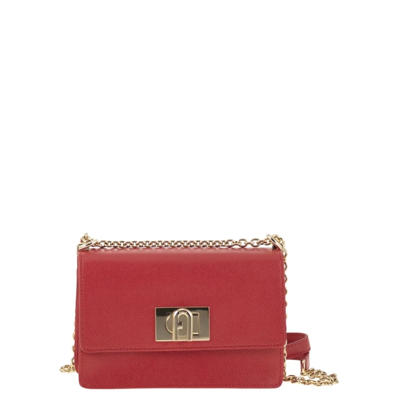 Furla Schultertasche Mini Crossbody In Printed Calfskin With Gold-Chain Red