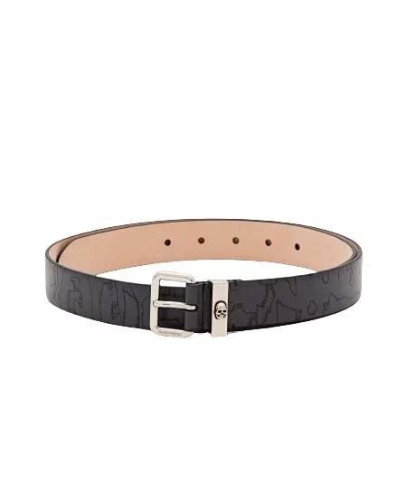 Alexander McQueen Gürtel - Skull Loop Leather Belt - Gr. 95 - in Schwarz - für Damen