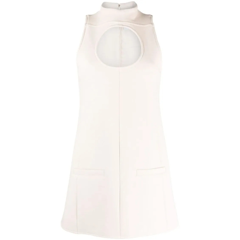 Courrèges Mini-jurk Sand Beige Wool Blend Cut-Out Trapeze Dress White