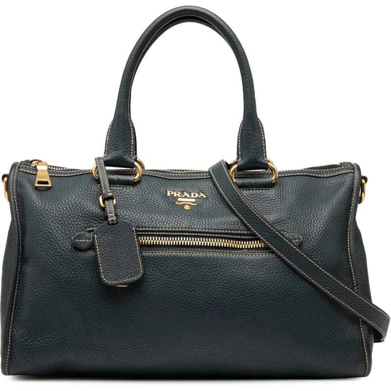 Prada Sac à bandoulière Vitello Daino Zip Top Satchel blau