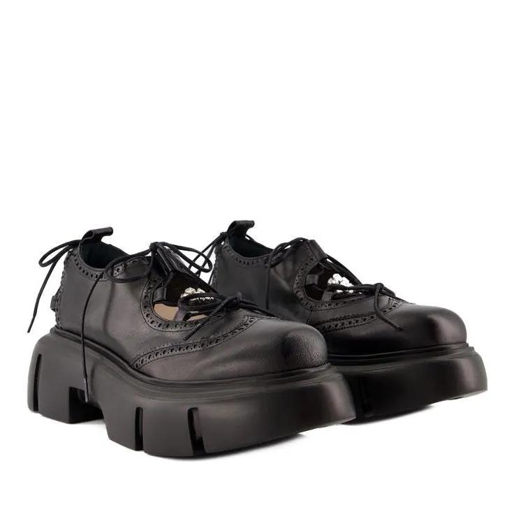 Simone Rocha Low-Top Sneaker - Ghillie Brogue Sneakers - Leather - Black - Gr. 40 (EU) - in Schwarz - für Damen