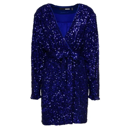 Rotate Mini Blue Wrap Dress With All-Over Sequins In Stre Blue 
