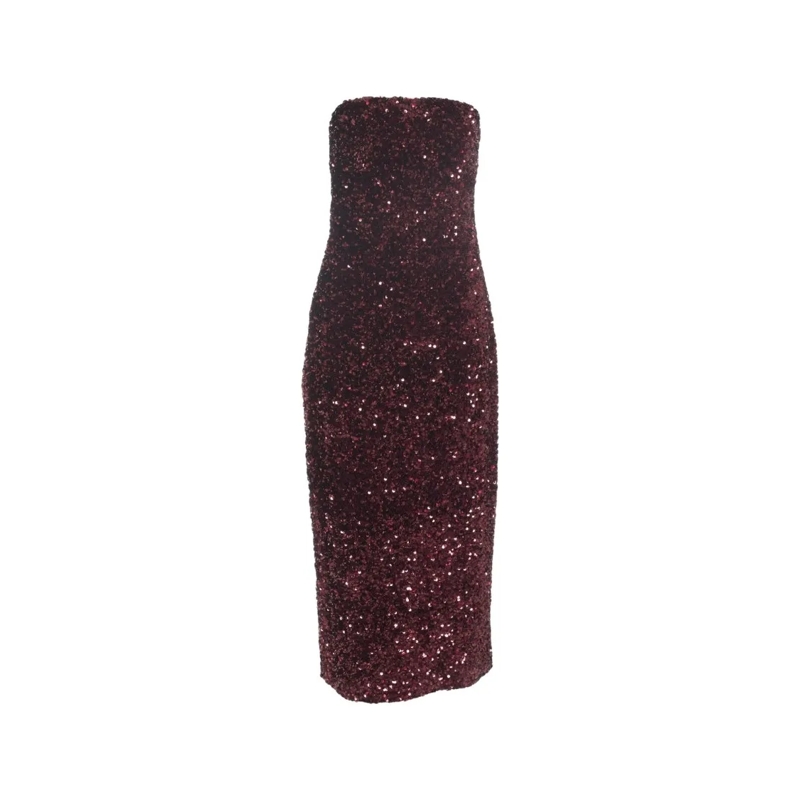 Gender Midi-jurk Strapless Burgundy Midi Dress With Allover Sequin  Black