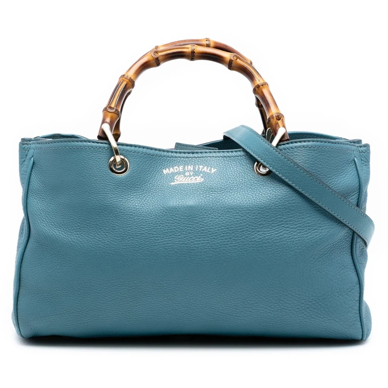 Gucci Schultertasche Medium Calfskin Bamboo Shopper Satchel blau