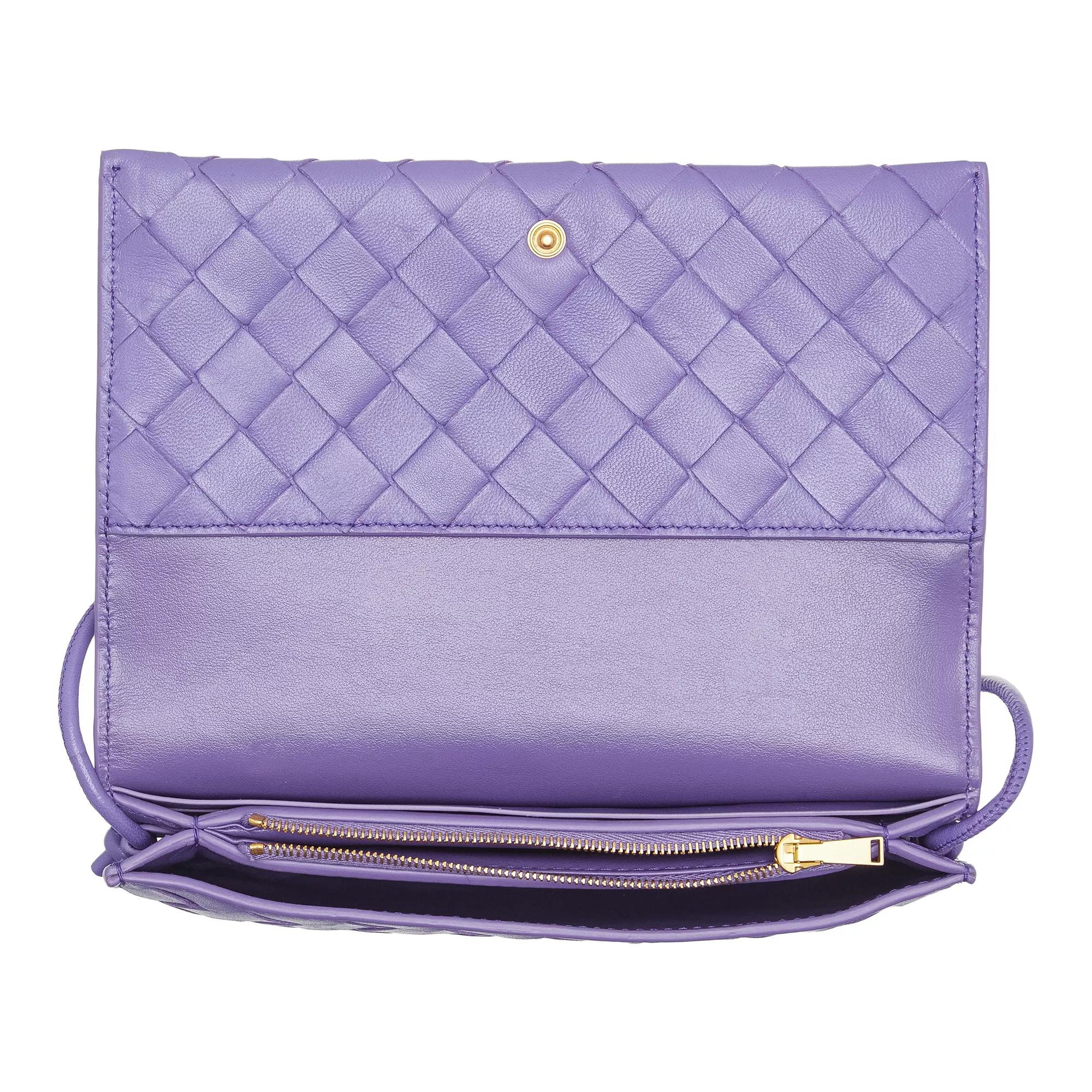 Bottega Veneta Intrecciato Strapped Wallet Purple Portemonnee