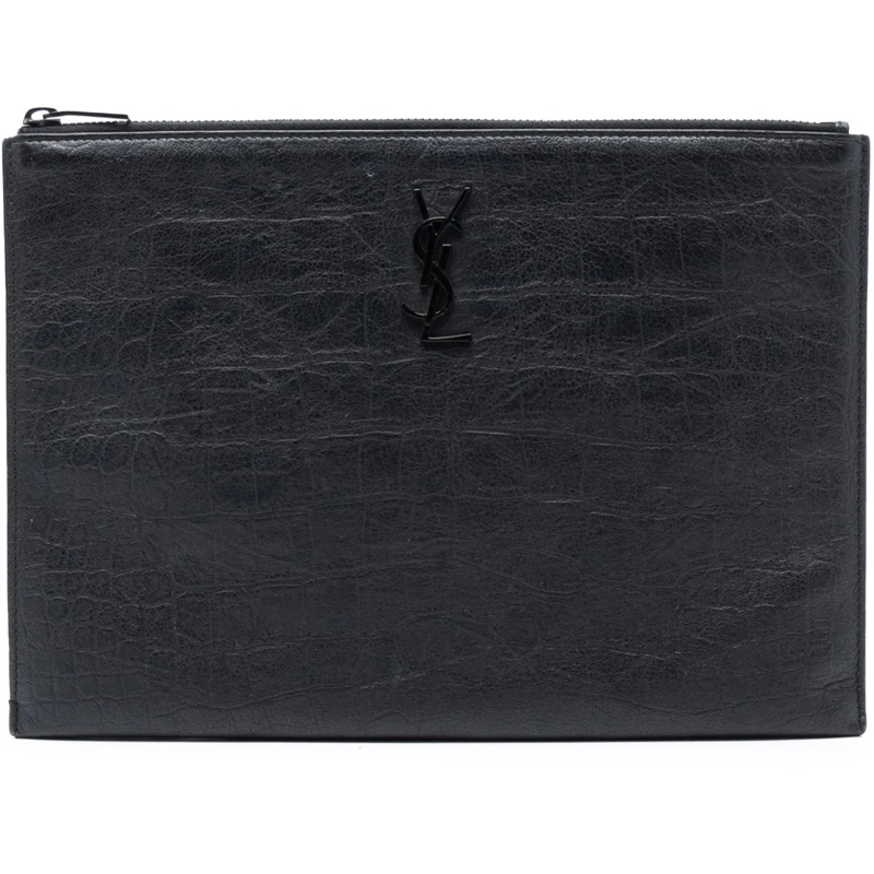Saint Laurent Clutch Croc Embossed Leather Monogram Clutch schwarz