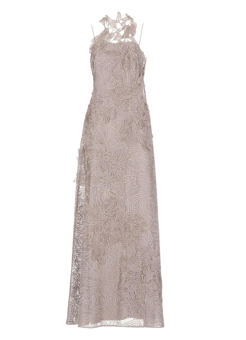 Thumbnail - Alberta Ferretti - Beige Lace Dress - Größe 42 - grau