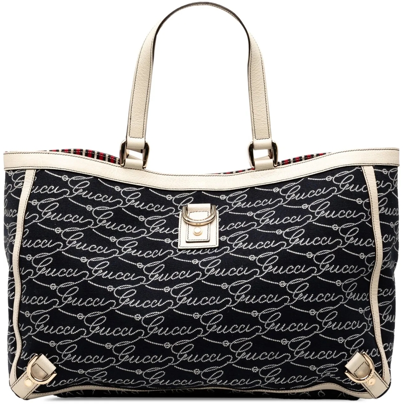 Gucci Shopper 85th Anniversary Canvas Logo Abbey D Ring Tote blau