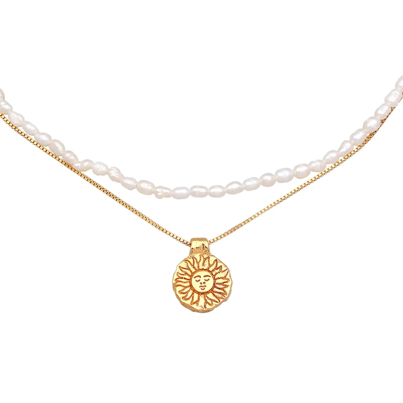 Elli Choker Halskette Choker Layer Sonne Süßwasserperlen 925 S gold(Image 2)