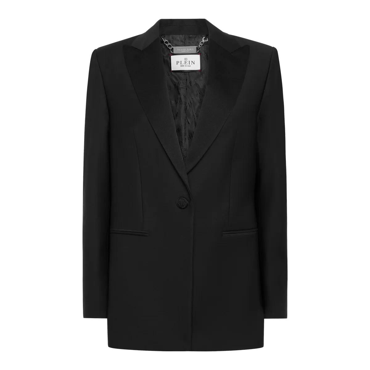 Thumbnail - Philipp Plein - Wool Blazer Boyfriend Fit Face Strass - Größe M - schwarz