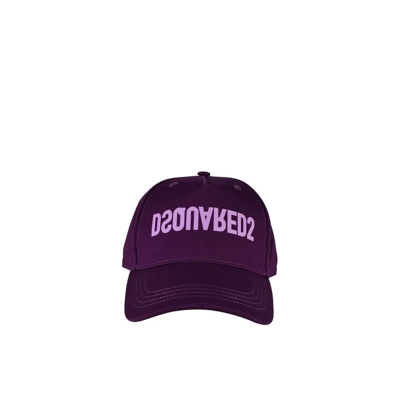 Dsquared2 Hut Deep Purple Cotton Cap With Distressed Front Black