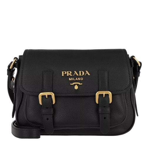 Prada Deer Print Crossbody Bag Leather Black Cross body-väskor