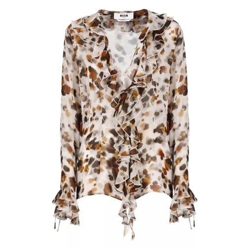 MSGM Watercolour Leopard Blouse Shirt Neutrals 