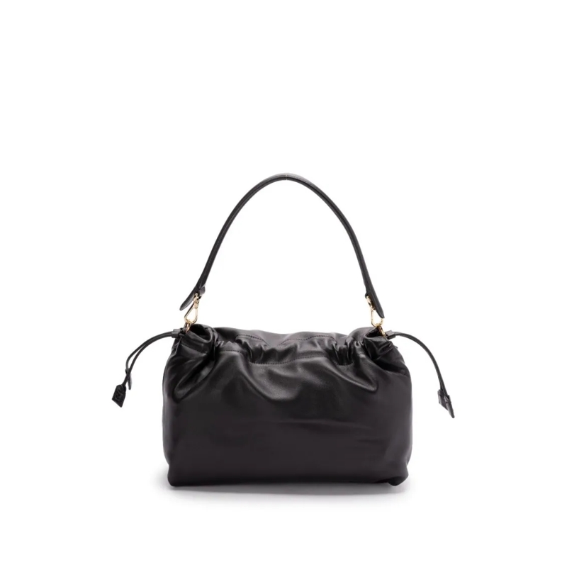 Fendi Schultertasche Gathered Leather Handbag With Gold-Tone Clasp Black(Image 2)