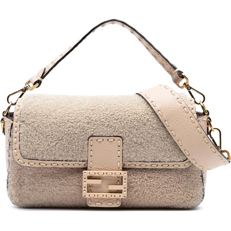 Fendi Sac à bandoulière Medium Shearling Selleria Baguette Satchel braun