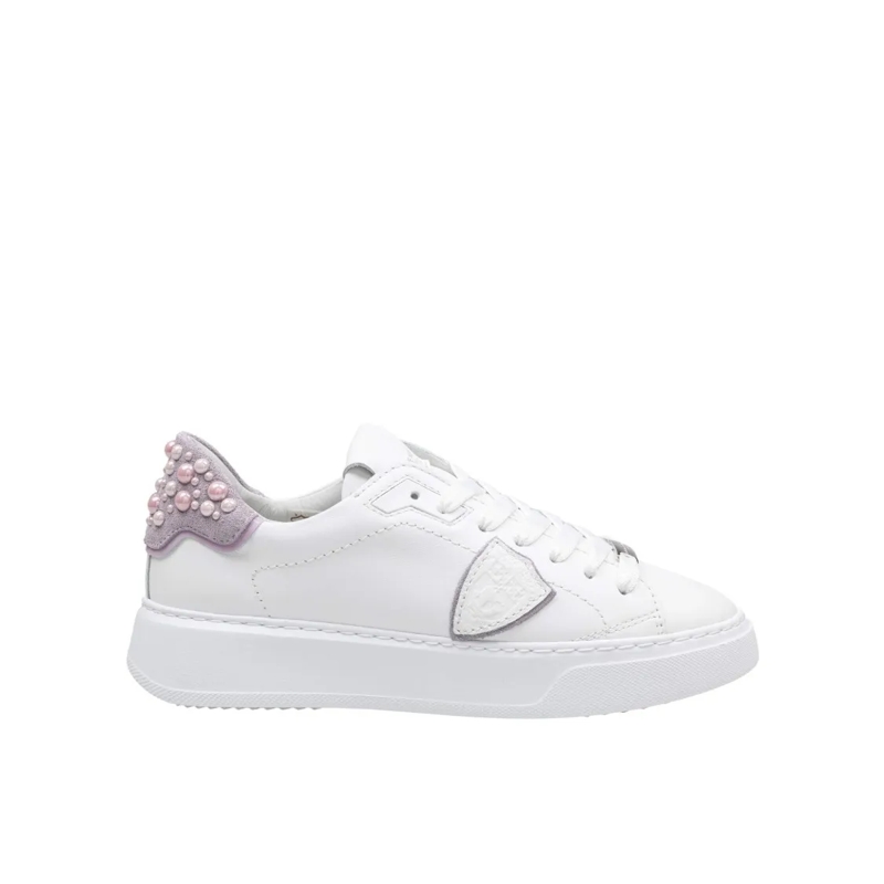 Philippe Model Lage-top sneaker Temple Leather Sneakers With Applied Stones White
