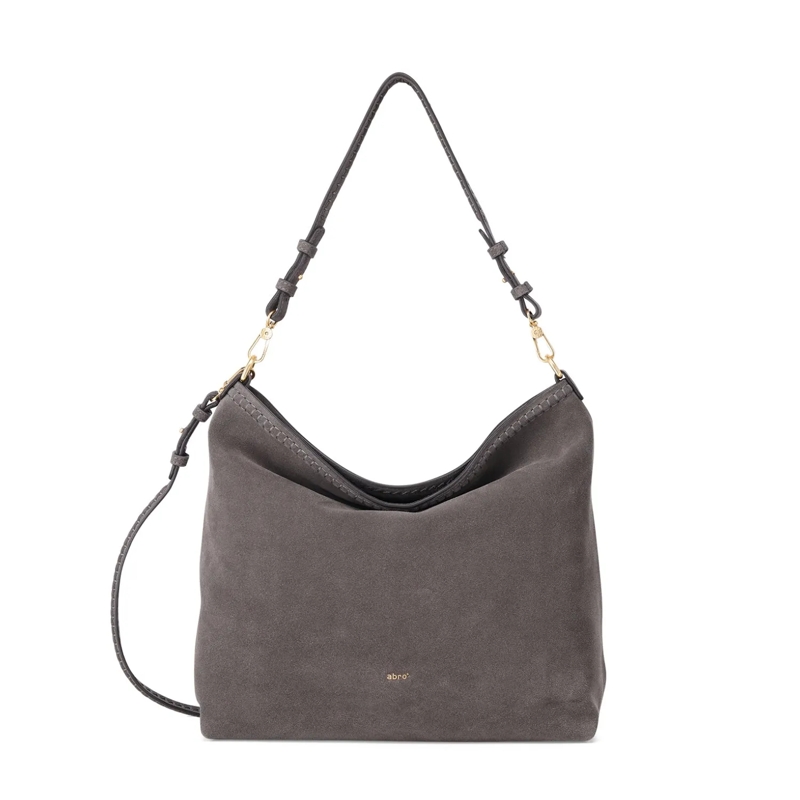 Abro Crossbodytas Hobo Bag Signature aus Veloursleder grau