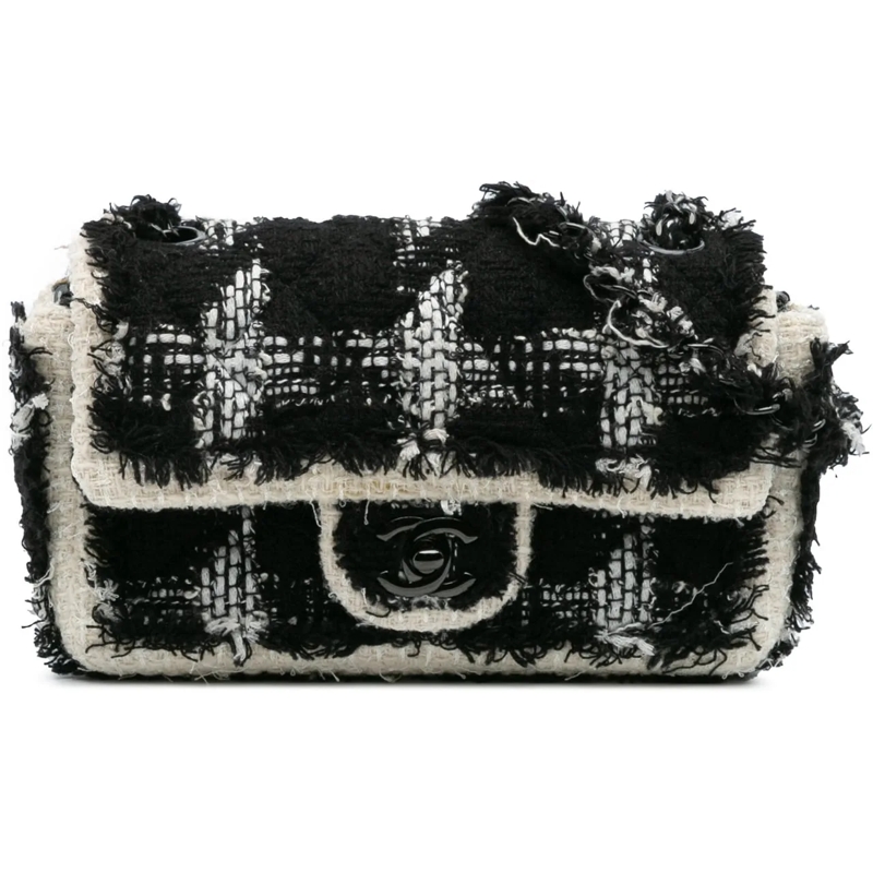Chanel Schultertasche Mini Rectangular Classic Tweed Tartan Single Flap schwarz