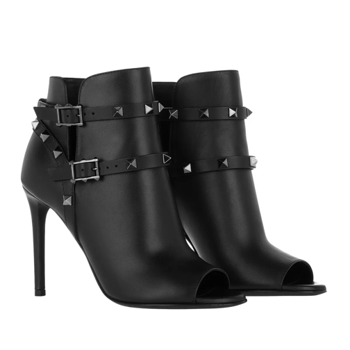 Valentino Garavani Rockstud Ankle Boots Open Toe Calfskin All Black Stiefelette