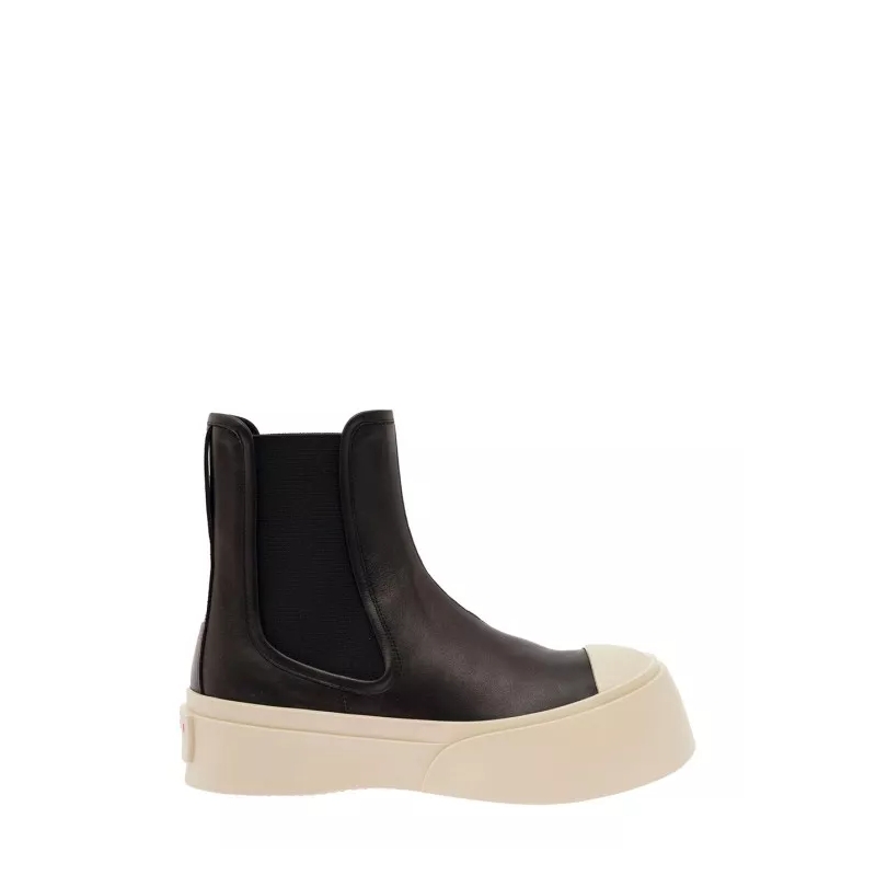 Marni Stiefel Black Chelsea Boots With Logo Patch In Leather Black(Image 4)