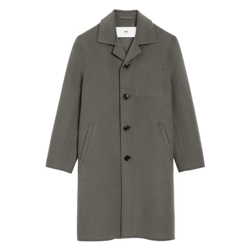 AMI Paris Bontjassen Single-Breasted Coat With Notched Lapel Grey