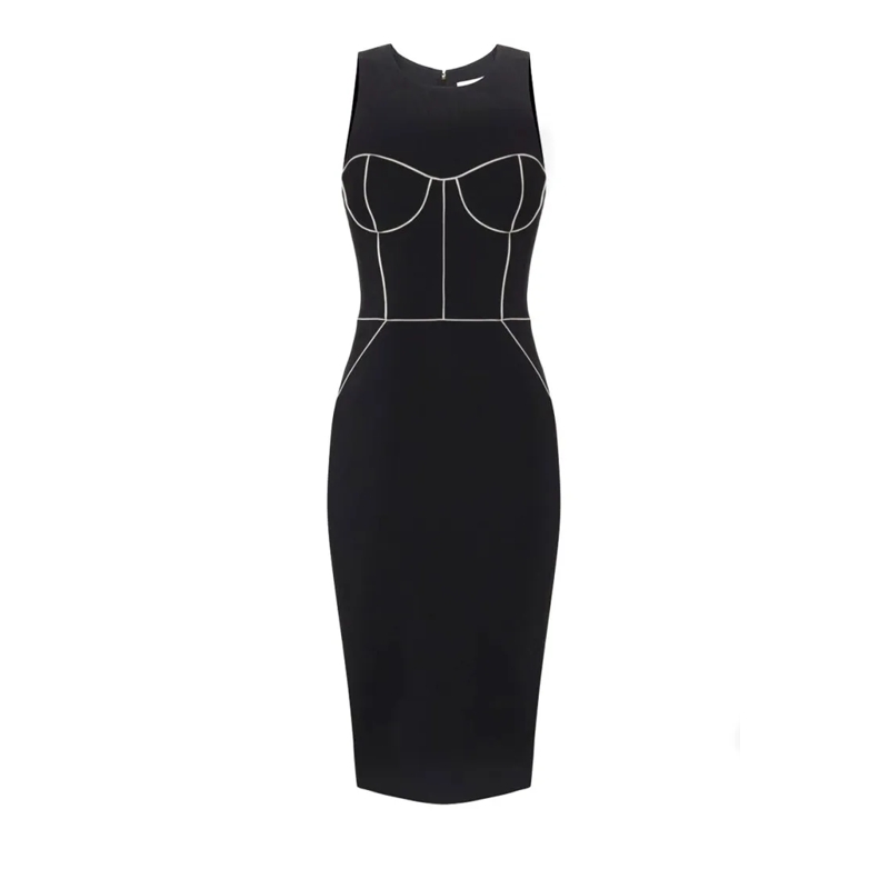 Elisabetta Franchi Robe midi Fitted Midi Dress With Structured Bodice Black