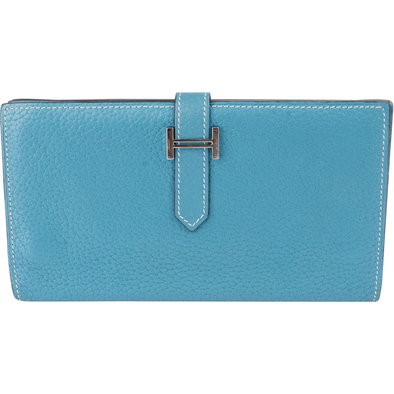 Hermès Geldbörse Hermes Bleu Leather Bearn Soufflet Bifold Wallet blau