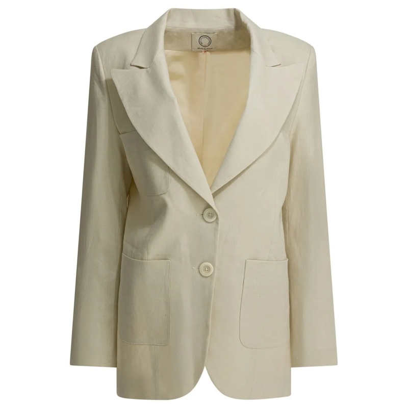 Ines De La Fressange Blazer Notched Lapel Casual Jacket With Boxy Silhouette Neutrals