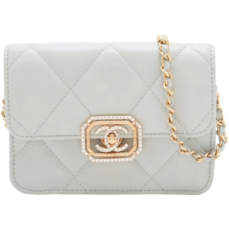 Chanel Schultertasche Quilted Lambskin Crystal Clutch on Chain grau