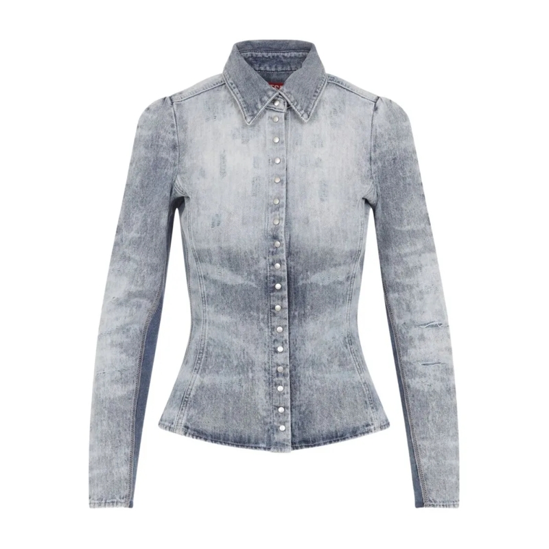 Diesel Hemd Fitted Light Blue Denim Top Grey