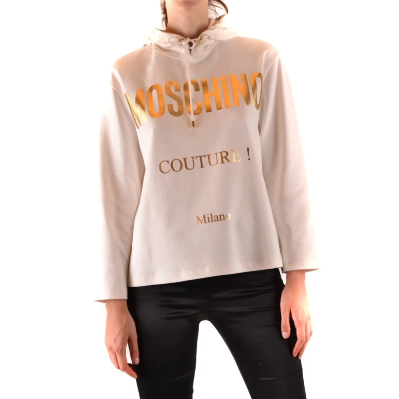Moschino  Minimalist White Sweatshirt With Gold Lettering Neutrals