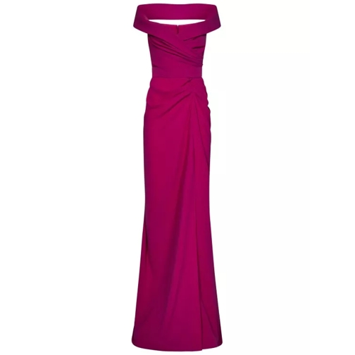 Rhea Costa Long Magenta Crepe Dress Pink 
