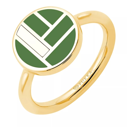 Pukka Berlin Bauhaus Ceramic Ring Green and Yellow Gold Statement Ring
