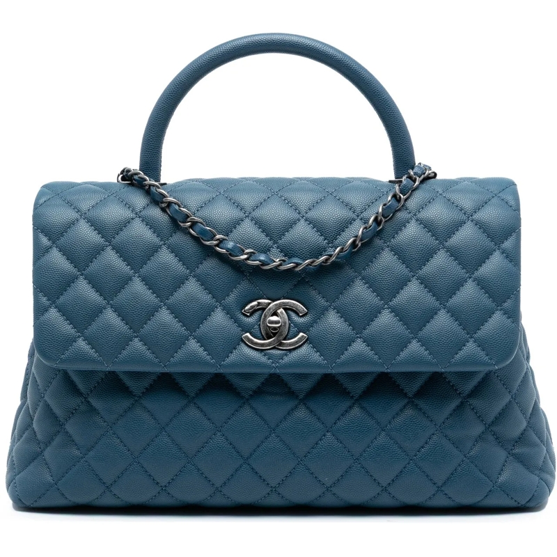 Chanel Schultertasche Medium Quilted Caviar Coco Top Handle Bag blau