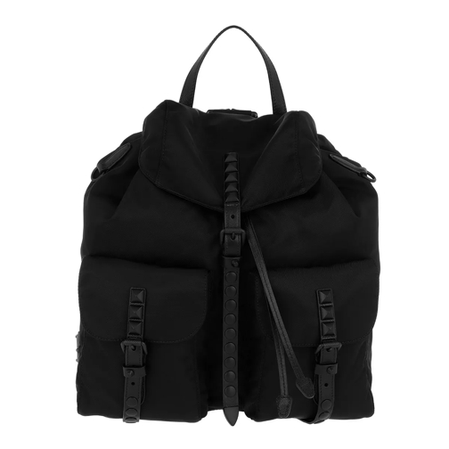 Prada Backpack With Studded Stripes Nylon Black/Black Rucksack