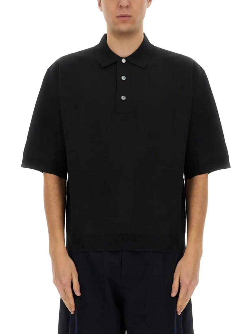 Thumbnail - Studio Nicholson - Knitted Polo With Classic Collar - Größe L - schwarz