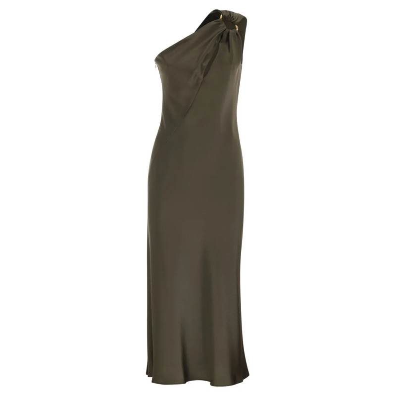 Max Mara Midi-jurk Mseentrata - One-Shoulder Dress In Shiny Satin Grey