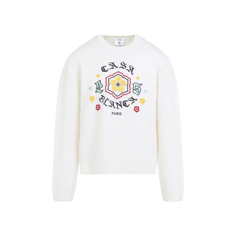 Casablanca Trui Multicolored Floral Embroidered Crew Neck Sweater White