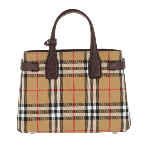 Burberry The Small Banner Vintage Check Leather Deep Claret Tote