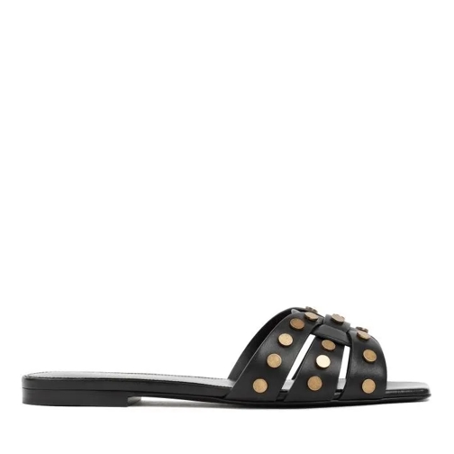 Saint Laurent Black Leather Tribute Studded Sandals Black Sandaal