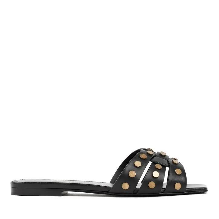 Saint Laurent Sandalen & Sandaletten - Black Leather Tribute Studded Sandals - Gr. 36 (EU) - in Schwarz - für Damen