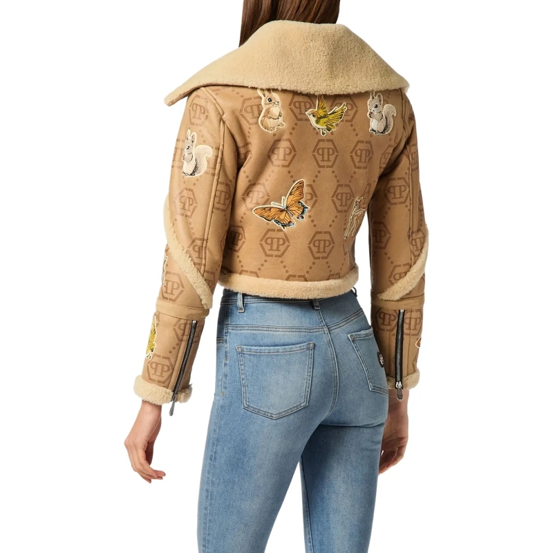 Philipp Plein Lederjacke Leather Jacket Monogram beige(Image 2)