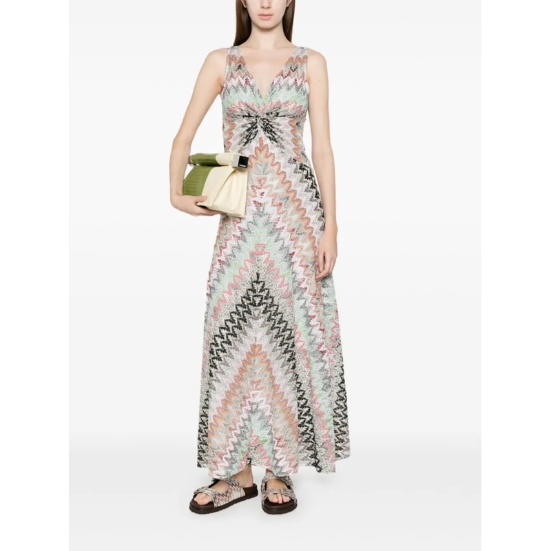 Missoni Maxi-jurk Zigzag Pattern Maxi Dress With Fitted Bodice Neutrals(Image 7)
