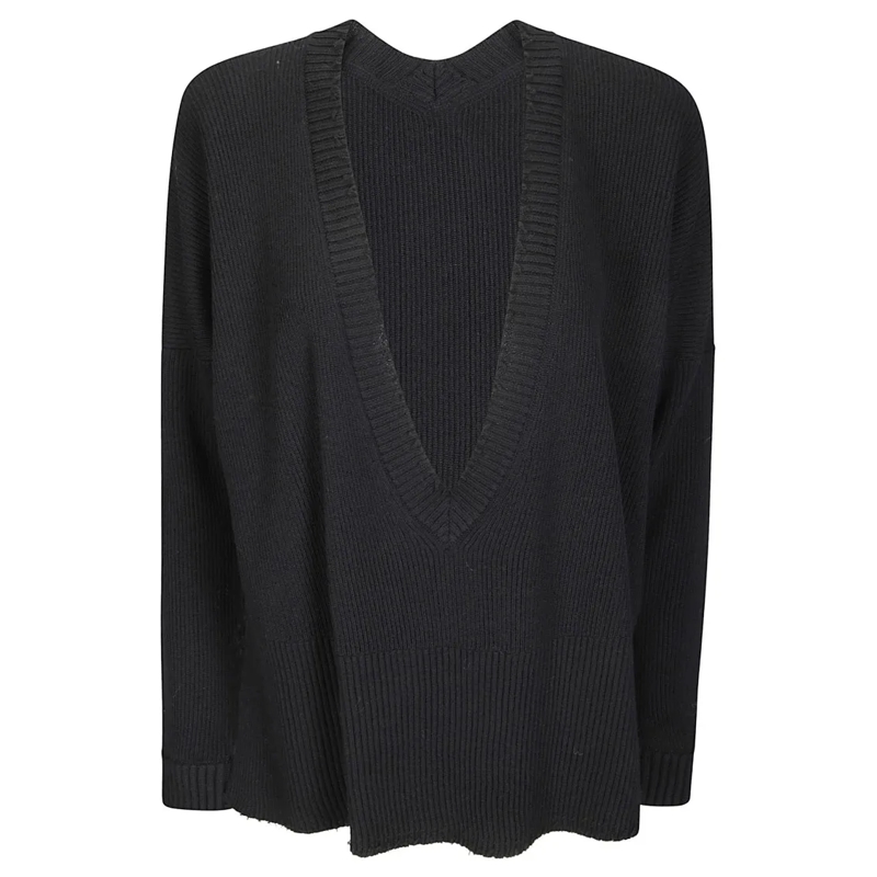 ARCHIVIO B Trui Fitted V-Neck Sweater In Luxurious Merino Wool Black