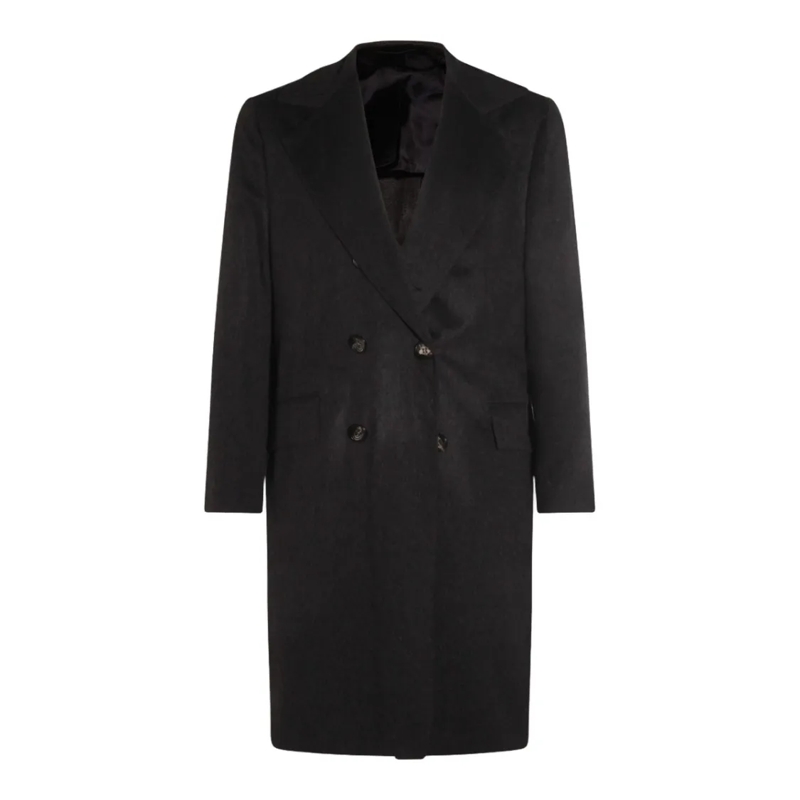 Kiton  Long Double-Breasted Tailored Coat With Notched La Black