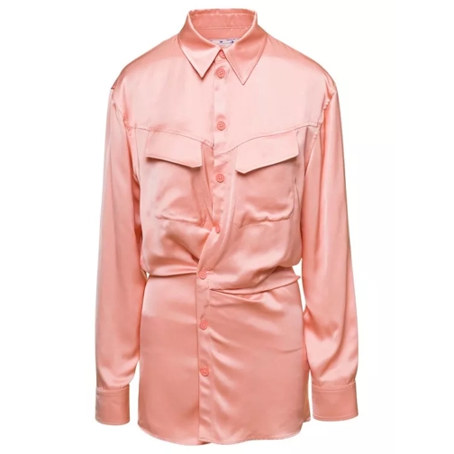 Off-White Mini Pink Asymmetric Shirt Dress In Satin Viscose Pink 