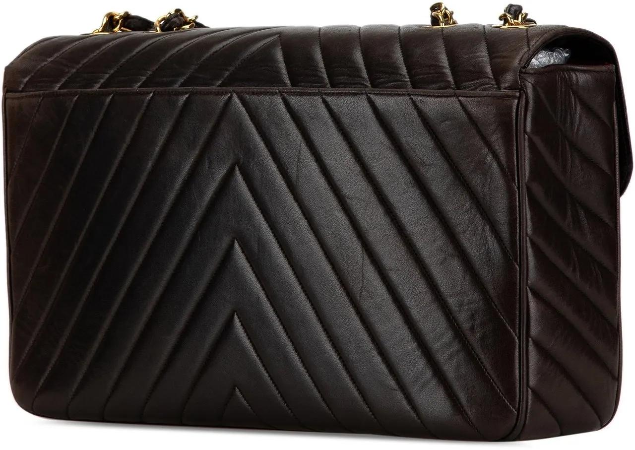 Chanel Hobo bags 1991-1994 Maxi XL Chevron Lambskin Single Flap in bruin