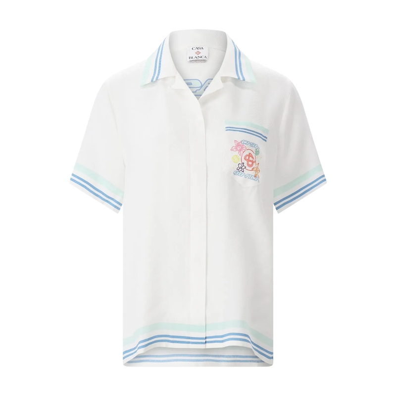 Casablanca Bluse Kurzarmbluse aus Seide weiß