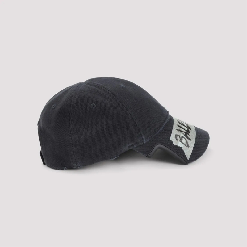 Balenciaga Hoed Distressed Black Cotton Cap With Handwritten Graph Black
